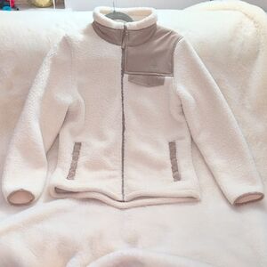 Cozy White and Tan Fleece Jacket